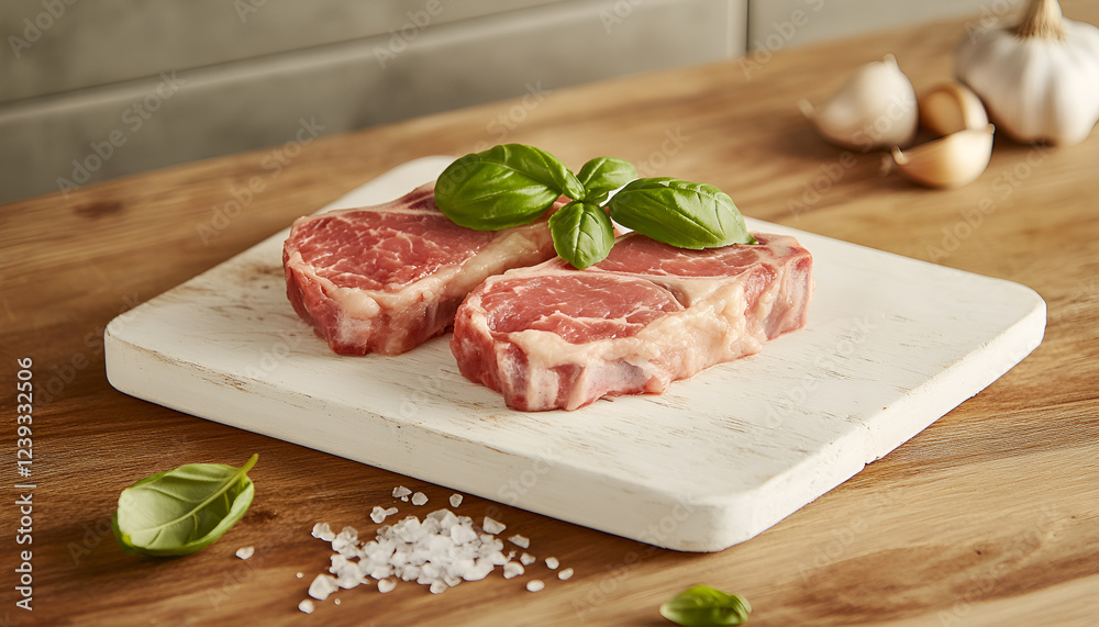 Pork chops on a cutting board. Selective focus Pork chops on a cutting board. Selective focus