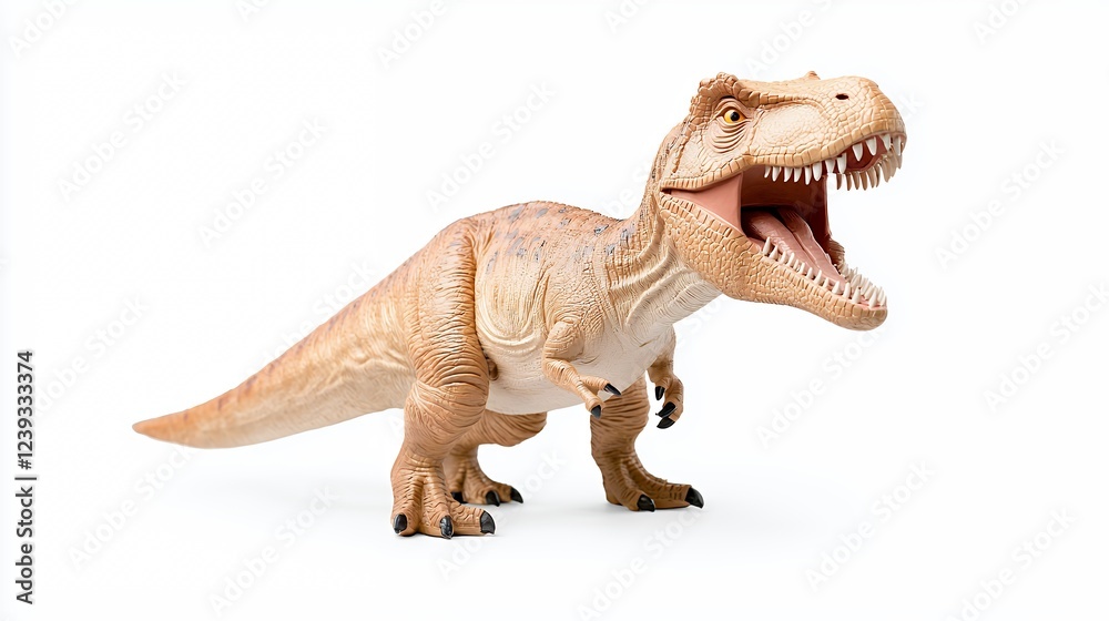 Tan Tyrannosaurus Rex Toy Dinosaur Model on White Background Tan Tyrannosaurus Rex Toy Dinosaur Model on White Background