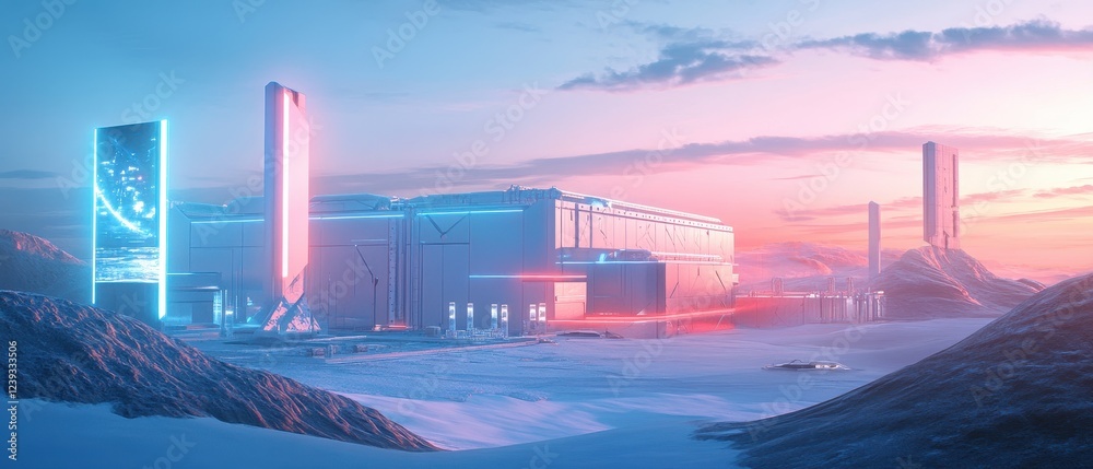 Futuristic Desert Facility Utilizing Automation Technology at Sunset Futuristic Desert Facility Utilizing Automation Technology at Sunset
