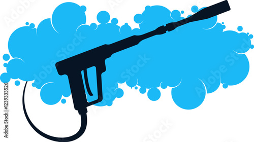 Power washer gun and blue water bubbles
