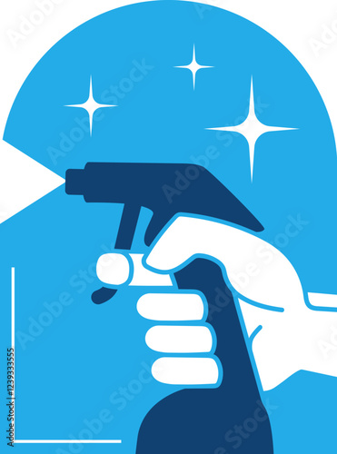 Spray bottle of cleaning agent in hand, symbol for cleaning