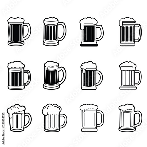
Beer mug vector illustration set
