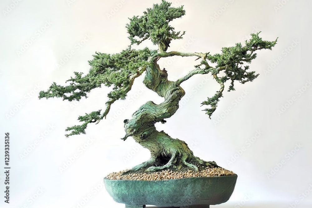 Bonsai tree in a ceramic pot with delicate twisting branches Bonsai tree in a ceramic pot with delicate twisting branches