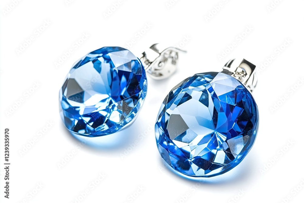 Blue earrings isolated on white background Blue earrings isolated on white background