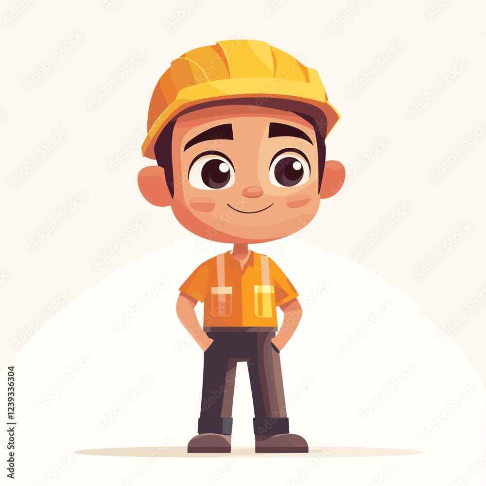 Cheerful young boy with a construction hat standing confidently on a light background Cheerful young boy with a construction hat standing confidently on a light background