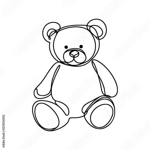 Teddy bear continuous one line drawing. Soft toy, in simple linear style. Birthday gift and greeting card. Vector illustration.