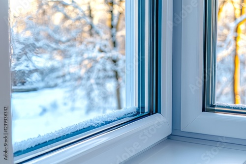 Close-up of insulated double-glazed window blocking cold air, insulated double-glazed window enhancing thermal comfort in room