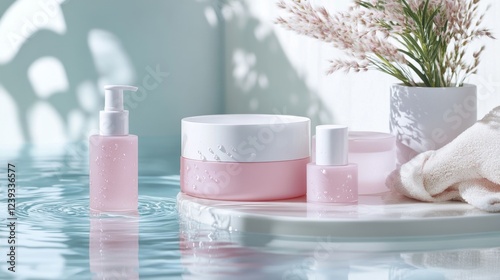 Radiant Skincare Collection:  Luxurious Pink Bottles and Creams