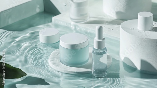 Delicate Skincare Products in a Serene Water Setting