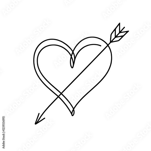 Heart pierced by an arrow. Continuous line love and arrows. Vector illustration.