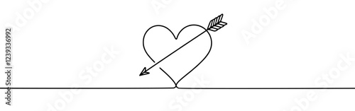 Heart pierced by an arrow. Continuous line love and arrows. Vector illustration.