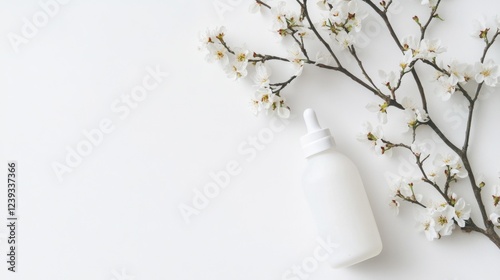 Delicate Spring Beauty: White Bottle and Blossoms