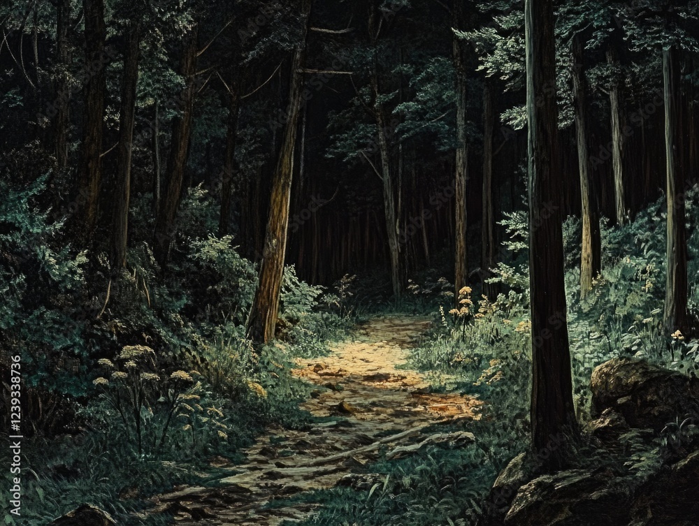 Obraz premium Moonlit Path in Forest