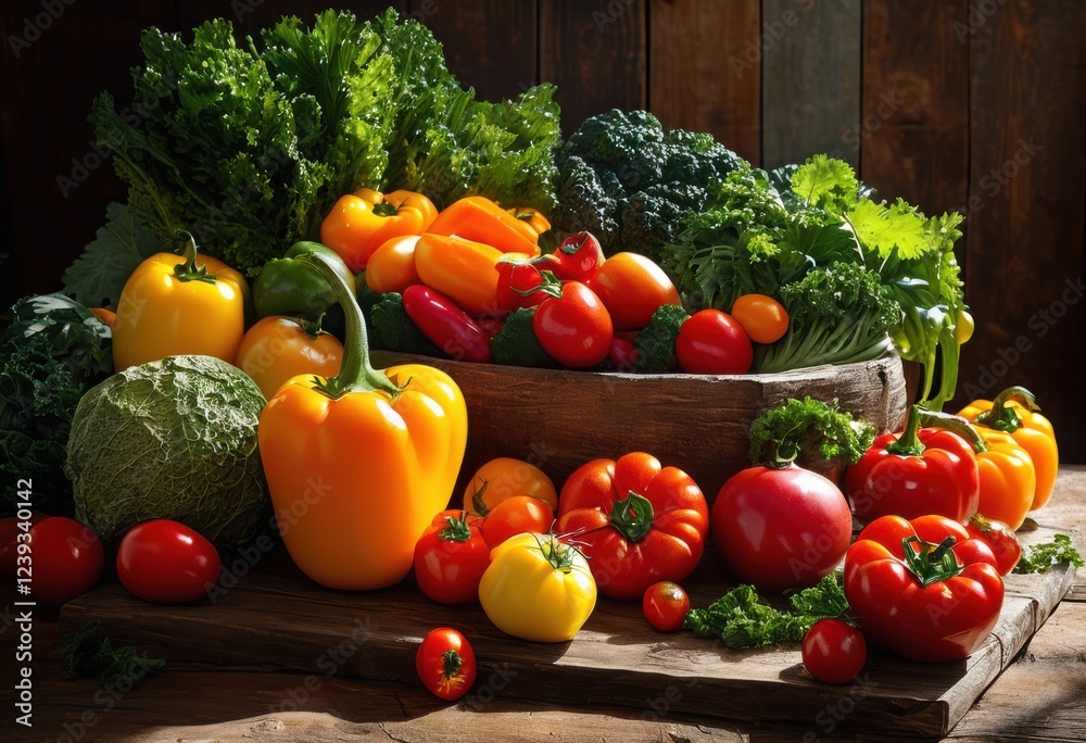colorful vibrant arrangement fresh fruits vegetables displayed rustic table featuring variety textures shapes, centerpiece, decor, organic, harvest, local colorful vibrant arrangement fresh fruits vegetables displayed rustic table featuring variety textures shapes, centerpiece, decor, organic, harvest, local
