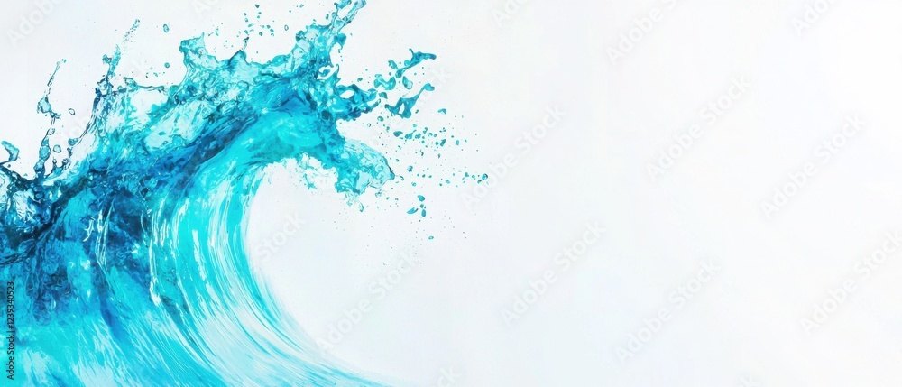 Dynamic turquoise wave crashing, creating a vibrant splash against a bright white background. Perfect for designs needing an energetic, refreshing feel. Dynamic turquoise wave crashing, creating a vibrant splash against a bright white background. Perfect for designs needing an energetic, refreshing feel.