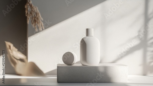 Elegant Minimalist Product Display with a White Bottle