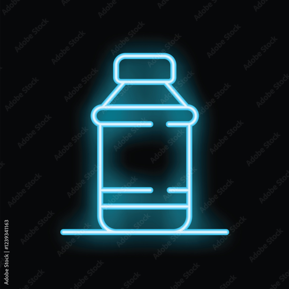 Blue neon icon of a jar glowing on a black background