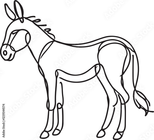 Simple Line Drawing of Donkey Vector Illustration