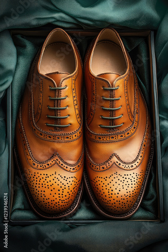 Elegant Brown Leather Brogue Shoes in Luxurious Fabric Lined Box