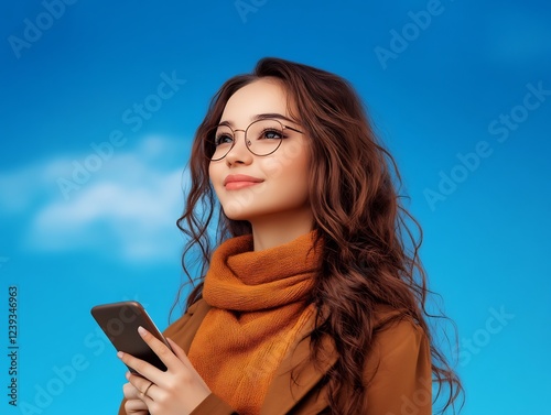 Professional Woman with Phone and Blue Sky