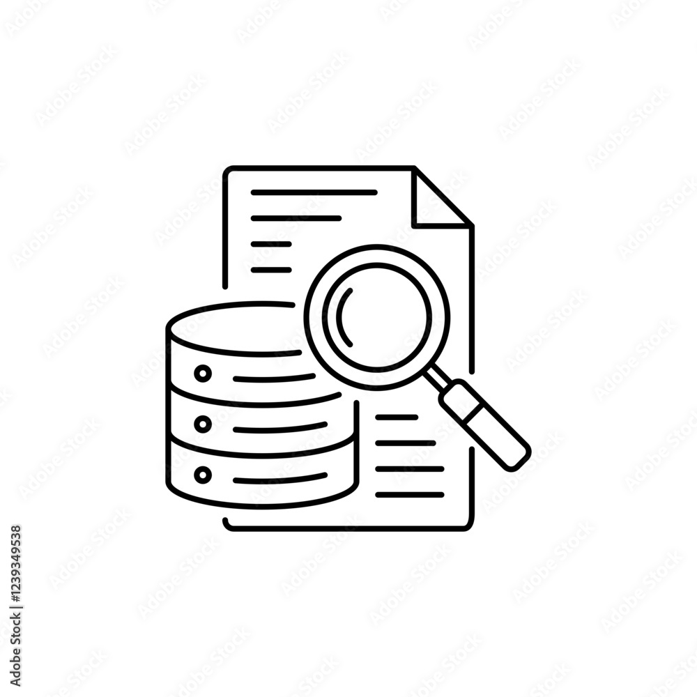 Outline Magnifying Glass icon, represents data exploration. Outline Magnifying Glass icon, represents data exploration.