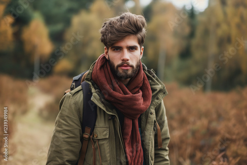 Elegant Man in Coat: Tall Grass Setting, Black Attire, Serene Autumn, Modern Sophistication, Natural Backdrop, Contemplative Gaze, Refined Style, Peaceful