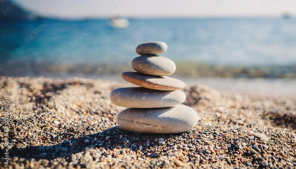 Stack of balanced smooth stones. Symbol of zen and mindfulness. Peace and harmony. Stack of balanced smooth stones. Symbol of zen and mindfulness. Peace and harmony.