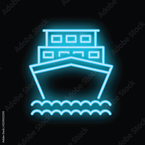 Neon sign of a big cruise ship sailing in the ocean, perfect for travel and tourism related designs