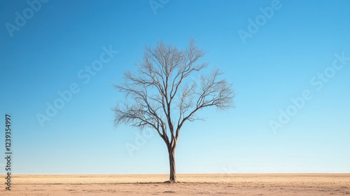A minimalist photograph capturing the dry desert landscape under a bright blue sky at Mungo National Park in Australia during the morning