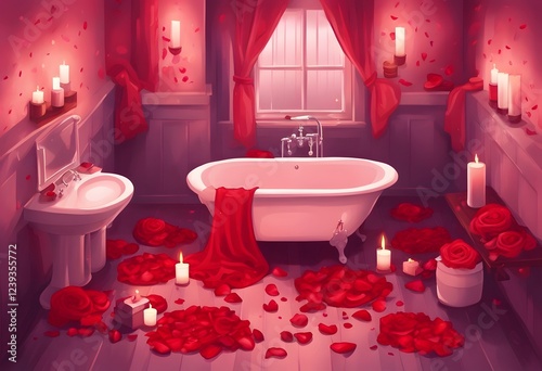 Sensual Bath Experience with Roses and Candles