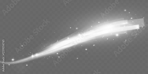 Glowing light streak with motion blur on transparent background, speed effect for digital design and visual effects.