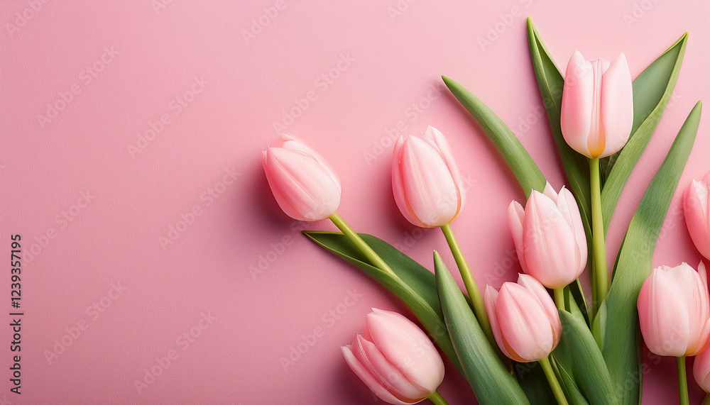 Fototapeta premium tulips on pink background