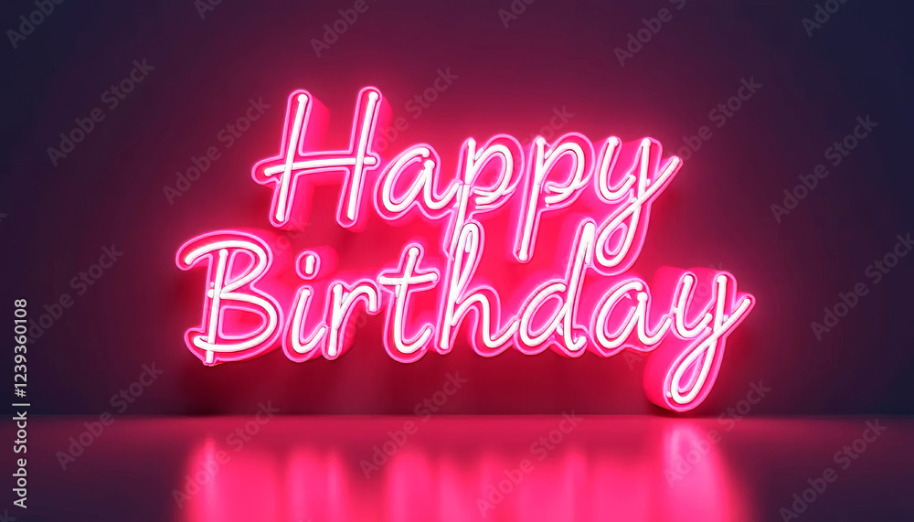 Lettering Happy Birthday neon sign on a dark background Lettering Happy Birthday neon sign on a dark background