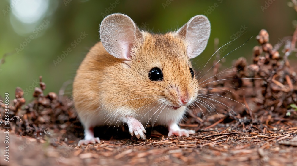 Cute deer mouse in forest, nature background, wildlife Cute deer mouse in forest, nature background, wildlife