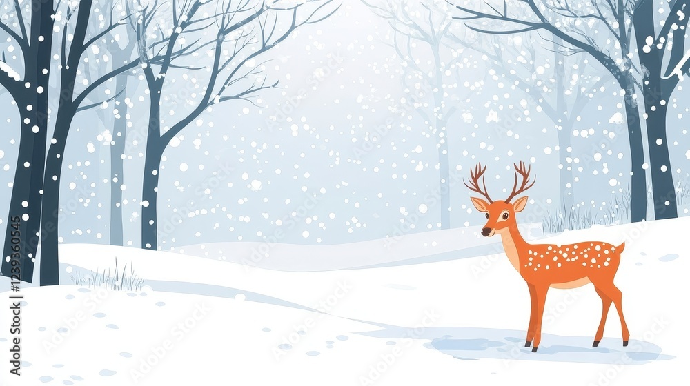 Winter Wonderland Scene with Orange Deer in Snowy Forest Landscape Winter Wonderland Scene with Orange Deer in Snowy Forest Landscape