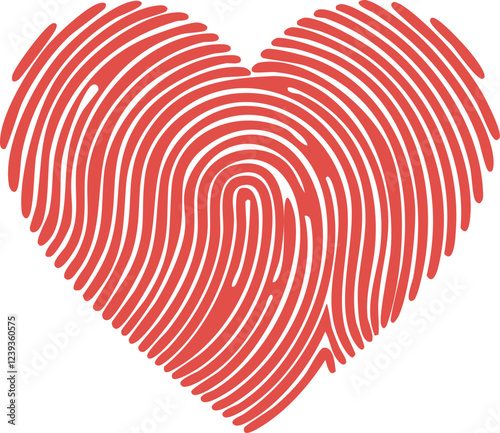 Heart made of red finger print vector illustration. Colorful cartoon isolated on white background