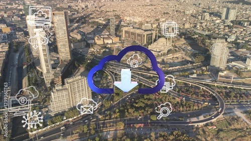 Cloud computing concept. Communication network. High quality video