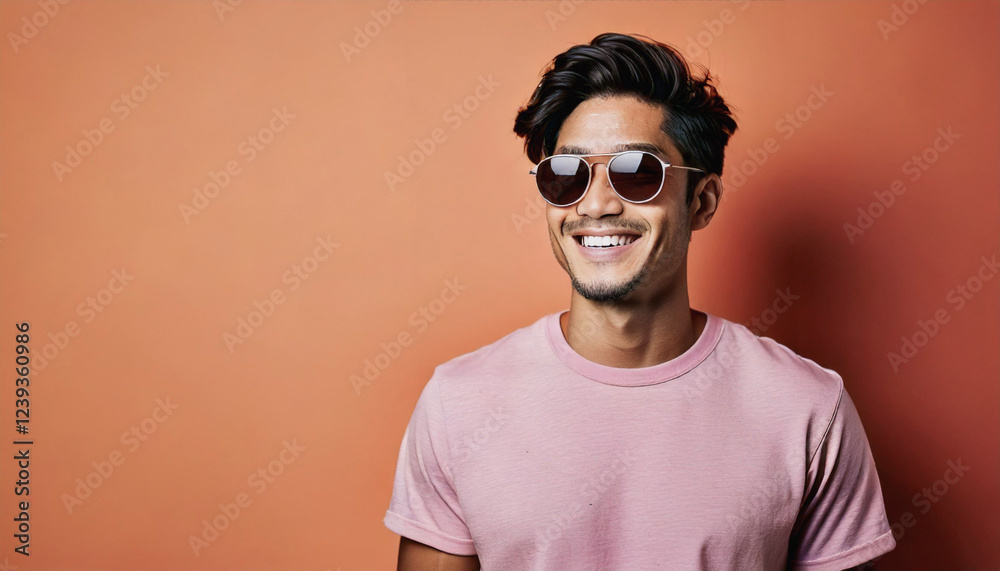 Handsome Smiling Man in Studio Portrait with Charming Look, Pastel Background, copyspace Handsome Smiling Man in Studio Portrait with Charming Look, Pastel Background, copyspace