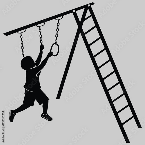a child swinging from monkey bars silhouette vector design art and illustration