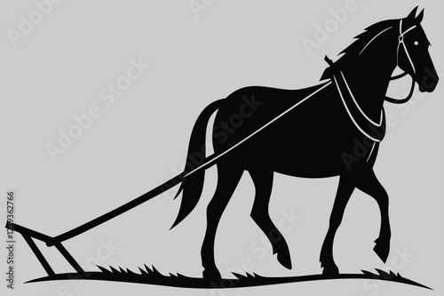 a horse pulling a plow silhouette vector design art and illustration