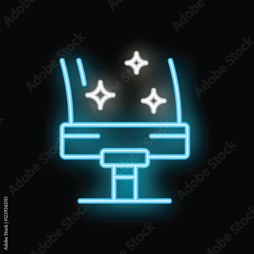 Glowing neon sign depicting a hairdresser's workstation with shining sparkles, representing hairdressing services