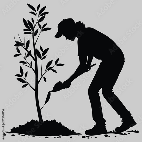 a person planting a sapling silhouette vector design art and illustration