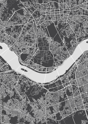City map Seoul, monochrome detailed plan, vector illustration