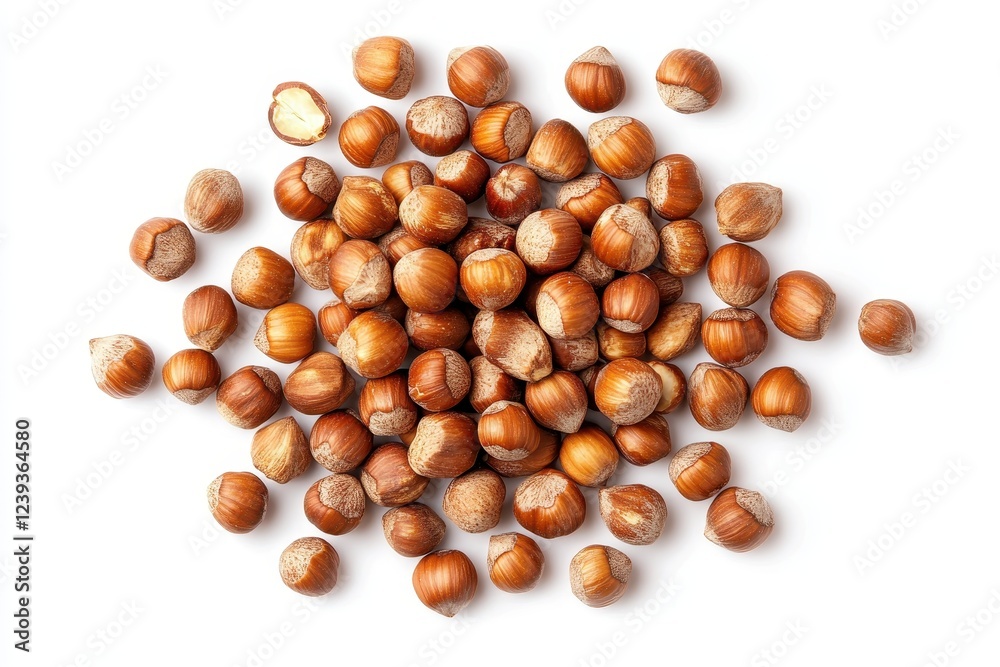 Hazelnuts ground pile isolated on white background, top view Hazelnuts ground pile isolated on white background, top view