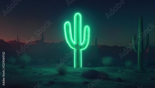 Neon Cactus in Desert Night
