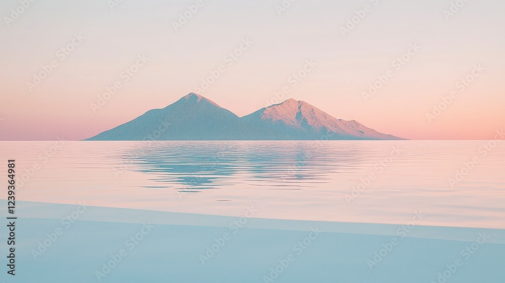 Serene Mountain Reflection on Calm Water at Sunrise in Pastel Hues Serene Mountain Reflection on Calm Water at Sunrise in Pastel Hues