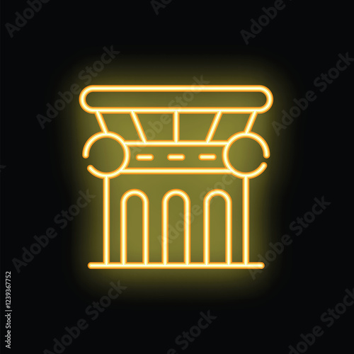 Yellow neon icon of a classic column, symbolizing history, architecture and ancient civilization, glowing on a black background