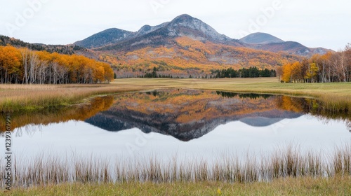 Autumnal mountain reflection in calm lake (1)