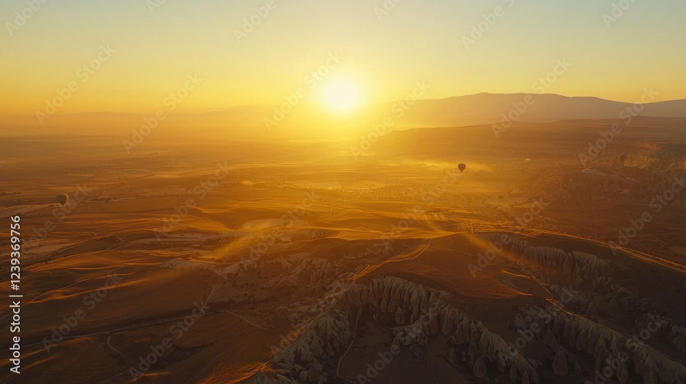 Naklejka premium Golden Sunrise Over Cappadocia's Fairy Chimneys
