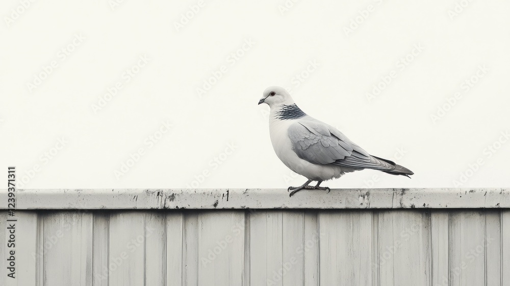 White dove perched on fence, urban background, peaceful scene, wildlife photography White dove perched on fence, urban background, peaceful scene, wildlife photography